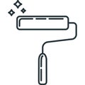 Brush roller for paint renovation house icon toolkit, concept brush repair building art line flat vector illustration, isolated on