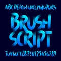 Brush Script alphabet font. Uppercase handwritten brushstroke letters and numbers.