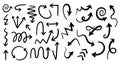 Arrow vector line set. Charcoal hand drawn pencil arrows. Doodle curved chalk darts. Royalty Free Stock Photo