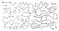 Arrow vector line set. Charcoal hand drawn pencil arrows. Doodle curved chalk darts. Royalty Free Stock Photo