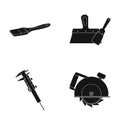 Brush, spatula, caliper, hand circular. Build and repair set collection icons in black style vector symbol stock