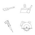 Brush, spatula, caliper, hand circular. Build and repair set collection icons in outline style vector symbol stock
