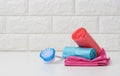 Brush and stack of disposable plastic trash can bags Royalty Free Stock Photo