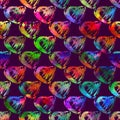 Brush Stroke Heart Love Geometric Grung Pattern Seamless in Rainbow Color Background. Gunge Collage Watercolor Texture