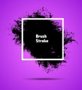 brush stroke vector a black paint splatter sale template with white square on purple background, grunge brush Royalty Free Stock Photo