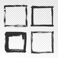 Brush strokes frame. Black grunge square borders, paint brushes photo frames and hand drawn antique edges texture Royalty Free Stock Photo