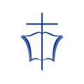 Brush strokes heart and cross.Church logo. The open bible and the cross of Jesus Christ.