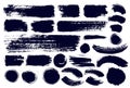 Brush strokes paintbrush set. Grunge design elements. Vector illustration rectangle text boxes. Thin dirty distress texture Royalty Free Stock Photo