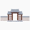 Brush Strokes Traditional Open Korean Hanok Gate Vector Illustration