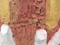 Tempera paint texture ocher and white colors. Embossed paint background. Thick paint cement wall pattern. Brush strokes on the