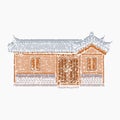 Brush Strokes Wide Traditional Korean Hanok Vector Illustration