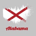 Brush style color flag of Alabama, The states of America, Red St. Andrew`s saltire in a field of white.