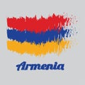 Brush style color flag of Armenia, a horizontal tricolor of red, blue, and orange. with text Armenia.