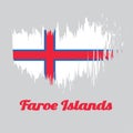 Brush style color flag of Faroe Islands, a blue-fimbriated red Nordic cross on a white field.