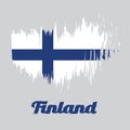 Brush style color flag of Finland, Sea blue Nordic cross on a white field. with text Finland.