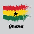 Brush style color flag of Ghana, horizontal triband of red, gold, and green with black star, text Ghana.