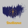 Brush style color flag of Indiana, A gold torch surrounded by an outer circle of thirteen stars, an inner semi circle of five star