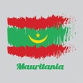 Brush style color flag of Mauritania, Two red stripes flanking a green field with a golden crescent and star.