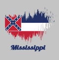 Brush style color flag of Mississippi, Three horizontal stripes of blue, white, and red. The canton is square, spans two stripes.