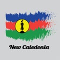 Brush style color flag of New Caledonia, blue red and green with a yellow disc fibrated black and defaced with a vertical symbol. Royalty Free Stock Photo