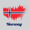 Brush style color flag of Norway, a white-fimbriated blue Nordic cross on a red field.