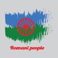 Brush style color flag of Romani people with text Romani people.