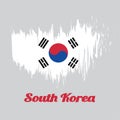 Brush style color flag of South Korea Flag, the white color with Taegeuk and black trigrams.