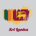 Brush style color flag of Sri Lankan, four color of green orange yellow and dark red with golden lion.
