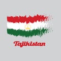 Brush style color flag of Tajikistan, red white and green; charged with a crown surmounted by an arc of seven stars.