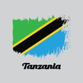 Brush style color flag of Tanzanian, A yellow-edged black diagonal band: the green triangle and blue triangle.