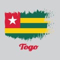 Brush style color flag of Togo, Five equal horizontal bands of green alternating with yellow; with a red canton bearing a star.