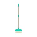 Brush for sweeping on a long gray handle. Vector illustration on white background.