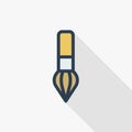 Brush thin line flat color icon. Linear vector symbol. Colorful long shadow design.