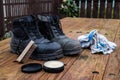 Brush Waxing Work Boots Royalty Free Stock Photo