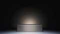 Brushed aluminum rectangular podium with horizontal texture lines illuminated by spotlight display stand Royalty Free Stock Photo