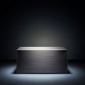 Brushed aluminum rectangular podium with horizontal texture lines in spotlight display presentation Royalty Free Stock Photo