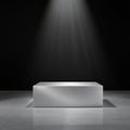 Brushed aluminum rectangular podium with horizontal texture lines under spotlight display stage Royalty Free Stock Photo