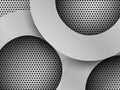 Brushed metal circles on black perforated silver background