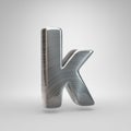 Brushed metal letter K lowercase. 3D render shiny metal font isolated on white background Royalty Free Stock Photo