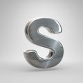 Brushed metal letter S uppercase. 3D render shiny metal font isolated on white background Royalty Free Stock Photo