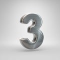 Brushed metal number 3. 3D render shiny metal font isolated on white background Royalty Free Stock Photo