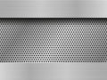 Brushed metal plate on perforated silver background