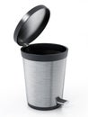 Brushed steel trash bin isolated on white background. 3D illustration