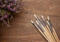 Brushers on brown wooden background Royalty Free Stock Photo