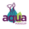 Brushes and color drops, aqua makeup isolated icon