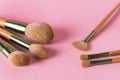 Brushes For Make-up on Pink Background Set of Make Up Brushes Frame Horizontal Royalty Free Stock Photo