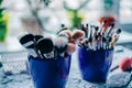 Brushes and pencils for wedding make-up Royalty Free Stock Photo