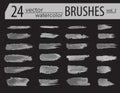 Brushes. Set of dry ink paint. Grunge textured artistic strokes, Vector design. Hand drawn brushes. isolated on black background.