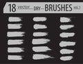 Brushes. Set of dry ink paint. Grunge textured artistic strokes, Vector design. Hand drawn brushes. isolated on black background. Royalty Free Stock Photo