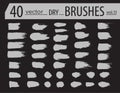 Brushes. Set of dry ink paint. Grunge textured artistic strokes, Vector design. Hand drawn brushes. isolated on black background. Royalty Free Stock Photo